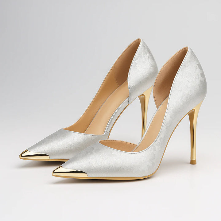 Verde Éclat™ – Gold-Tipped Satin Heels