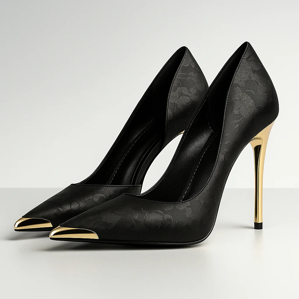 Verde Éclat™ – Gold-Tipped Satin Heels