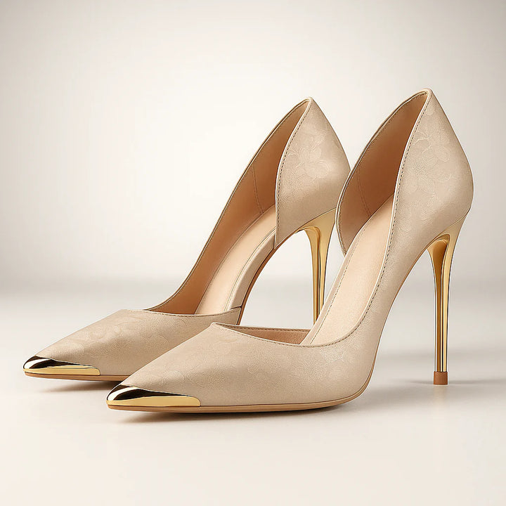 Verde Éclat™ – Gold-Tipped Satin Heels