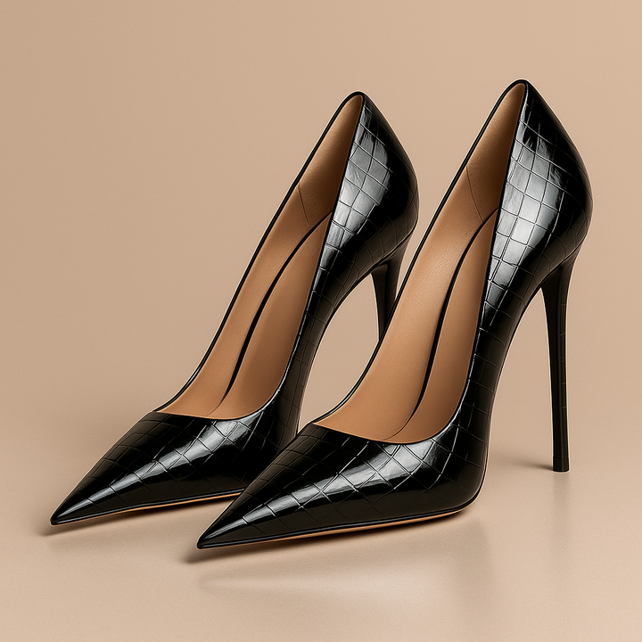 Noir Éclat™ – Sculpted Croc Heels
