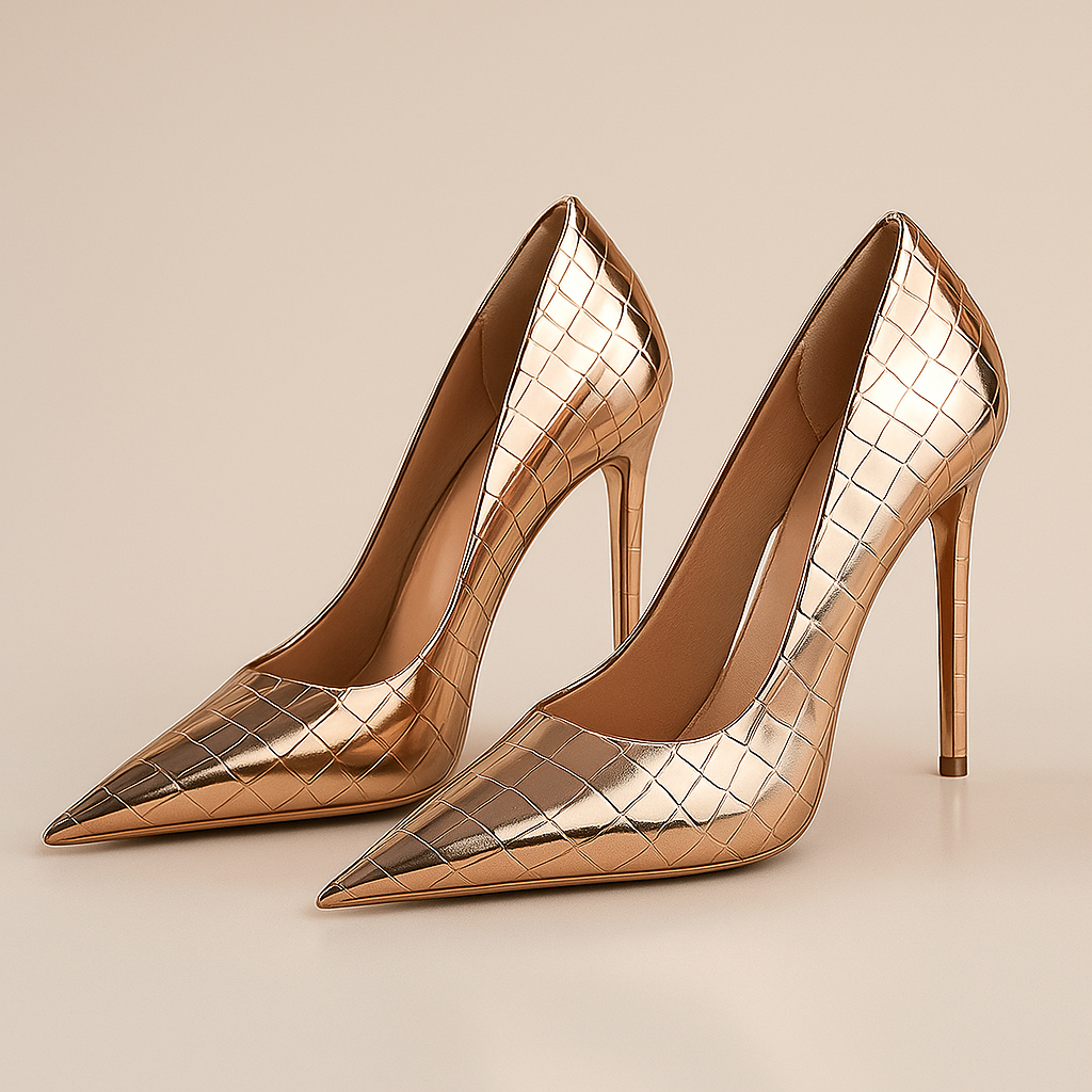 Noir Éclat™ – Sculpted Croc Heels