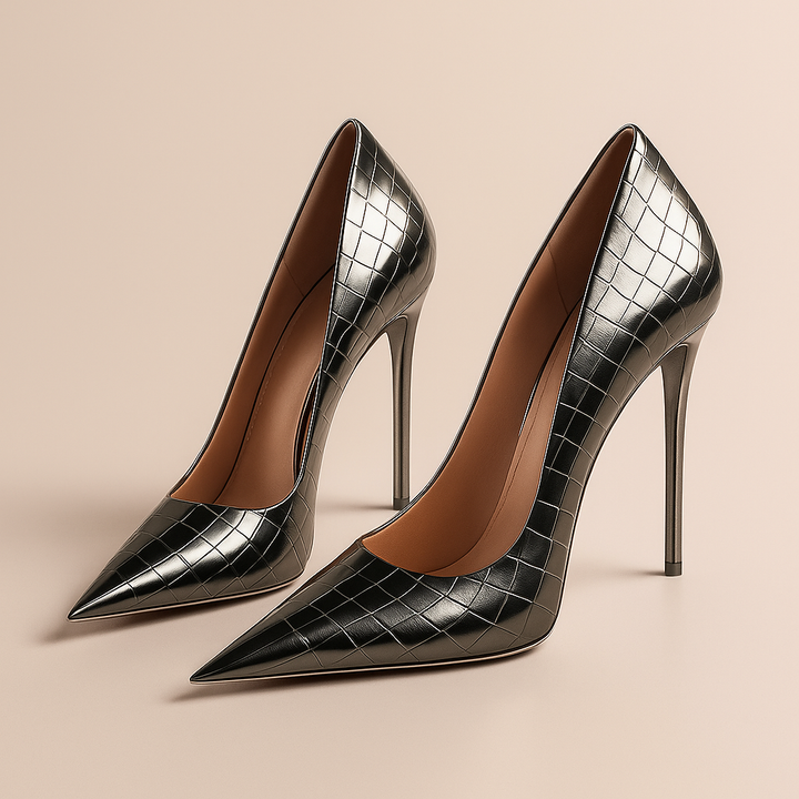 Noir Éclat™ – Sculpted Croc Heels
