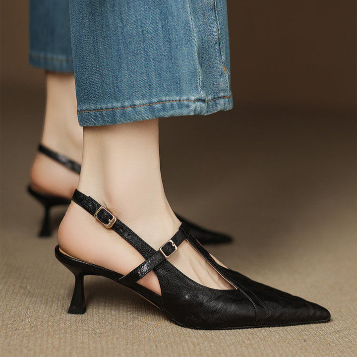 Authentic Noir Leather High Heels