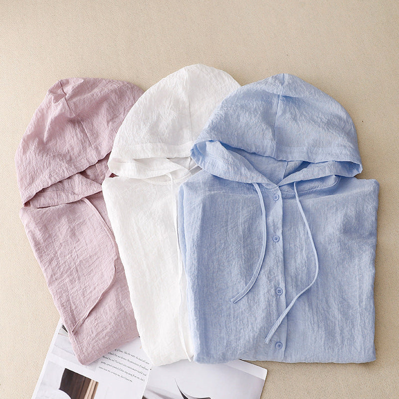 Coral Linen Pullover Hoodie