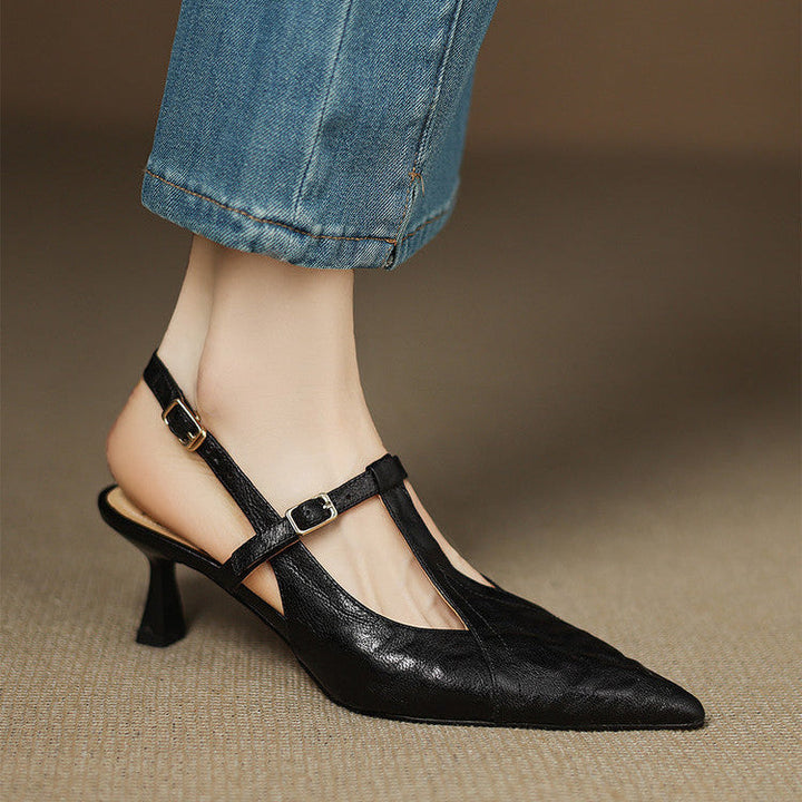 Authentic Noir Leather High Heels