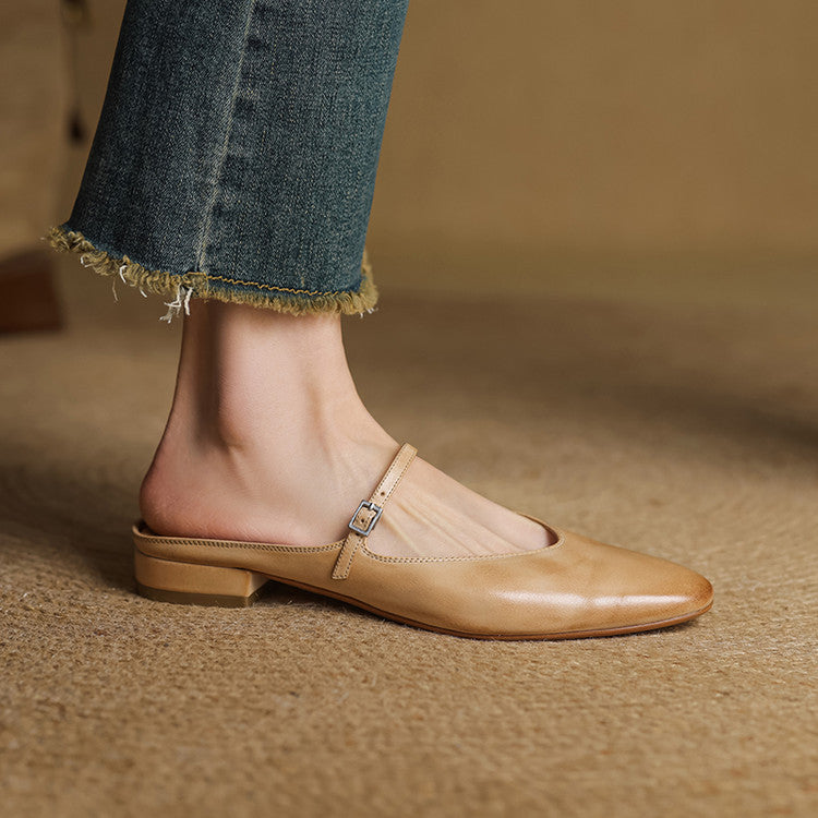 Merisa Authentic Leather Slip-On Mules