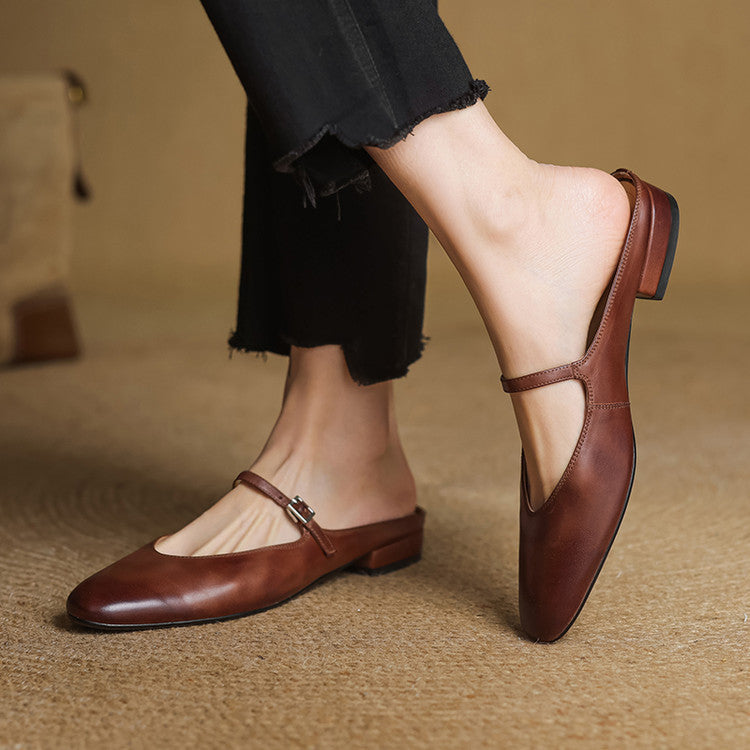 Merisa Authentic Leather Slip-On Mules