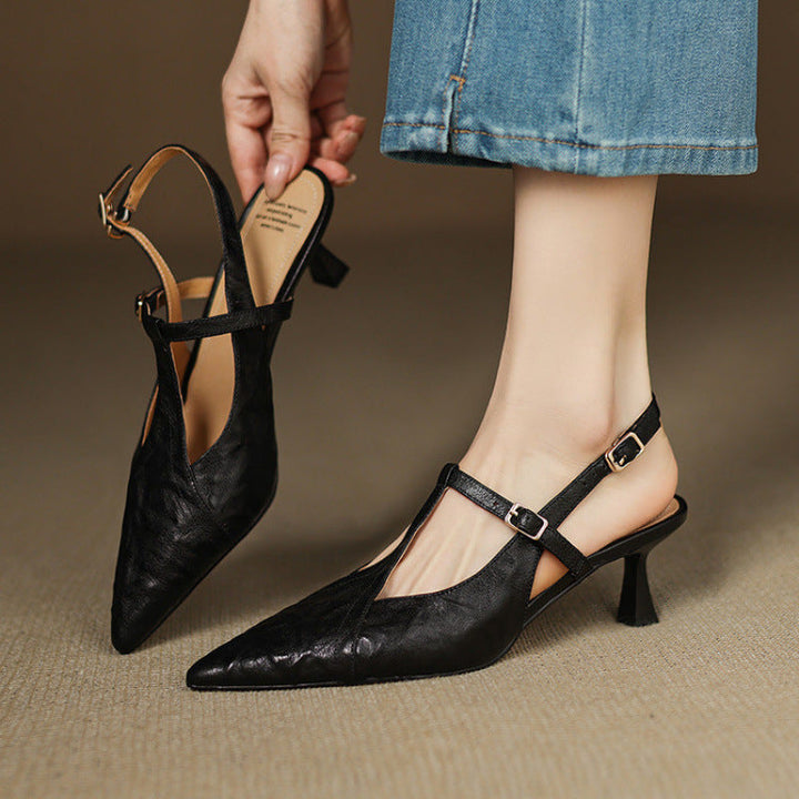 Authentic Noir Leather High Heels