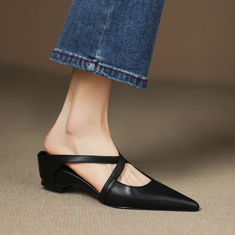 Aluna Authentic Leather Slip-On Mules