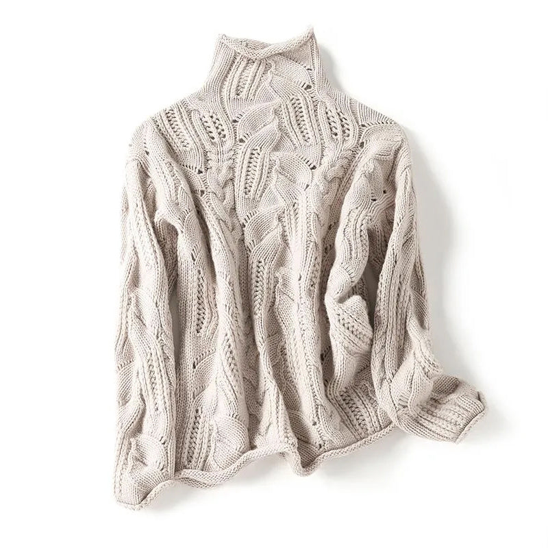 Women's Cashmere Turtleneck Sweater with Unique Knit Design