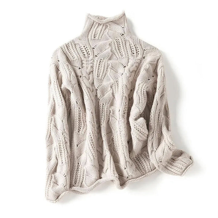 Women's Cashmere Turtleneck Sweater with Unique Knit Design