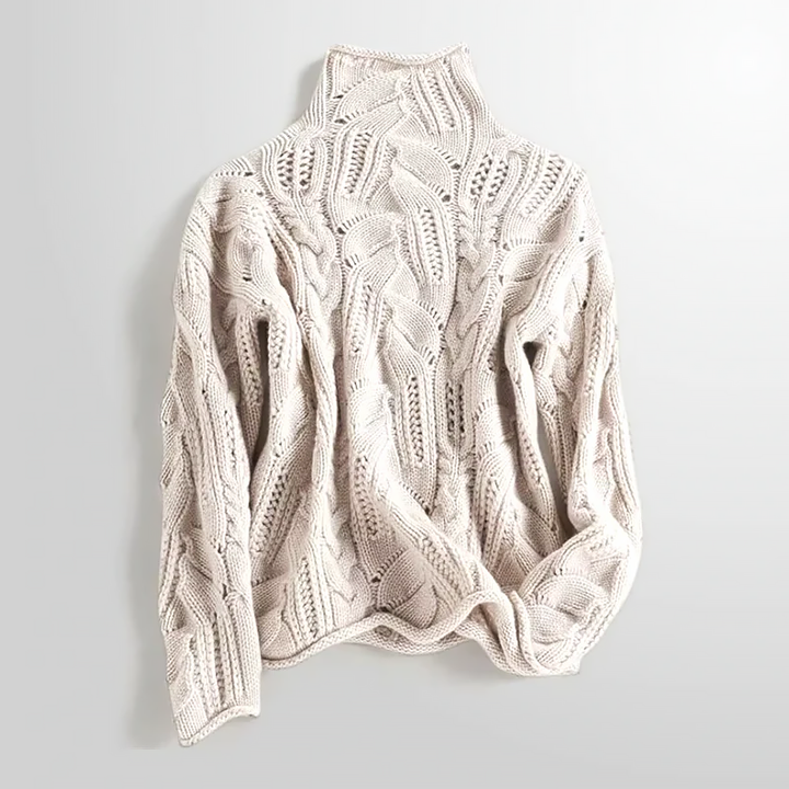 Women's Cashmere Turtleneck Sweater with Unique Knit Design