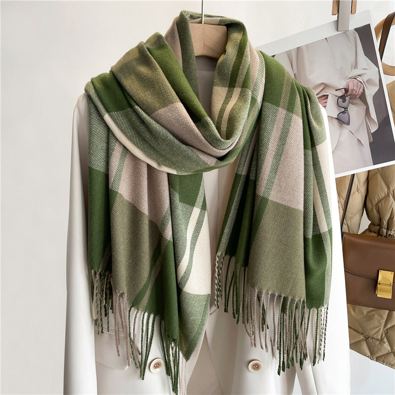 Cashmere-Soft Plaid Knit Scarf for Women
