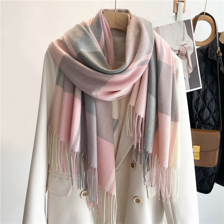 Cashmere-Soft Plaid Knit Scarf for Women