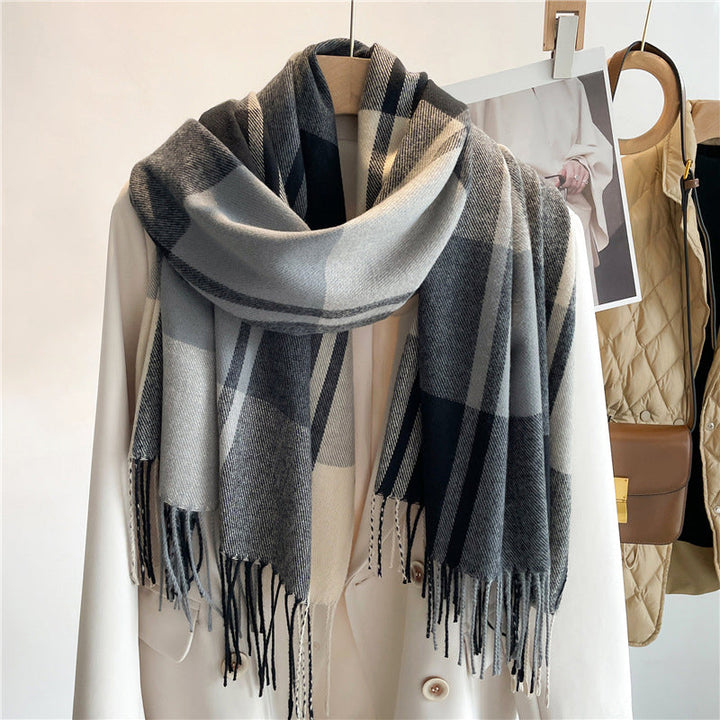 Cashmere-Soft Plaid Knit Scarf for Women
