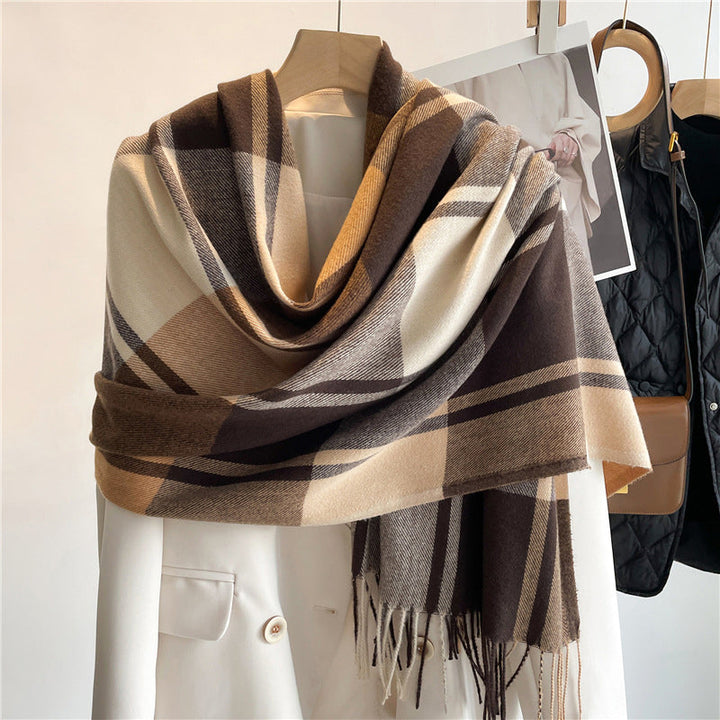 Cashmere-Soft Plaid Knit Scarf for Women