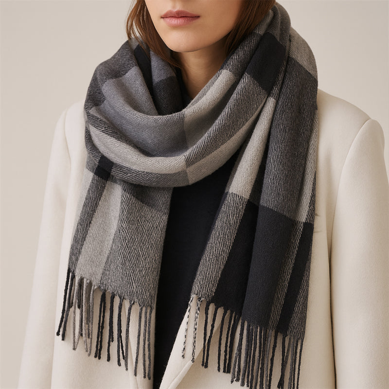 Cashmere-Soft Plaid Knit Scarf for Women