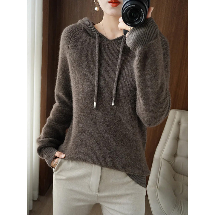 Women's Cashmere Wool Knit Sweater with Hood