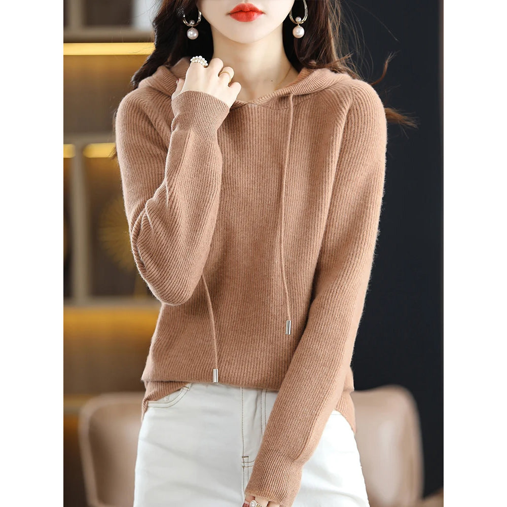 Women's Cashmere Wool Knit Sweater with Hood