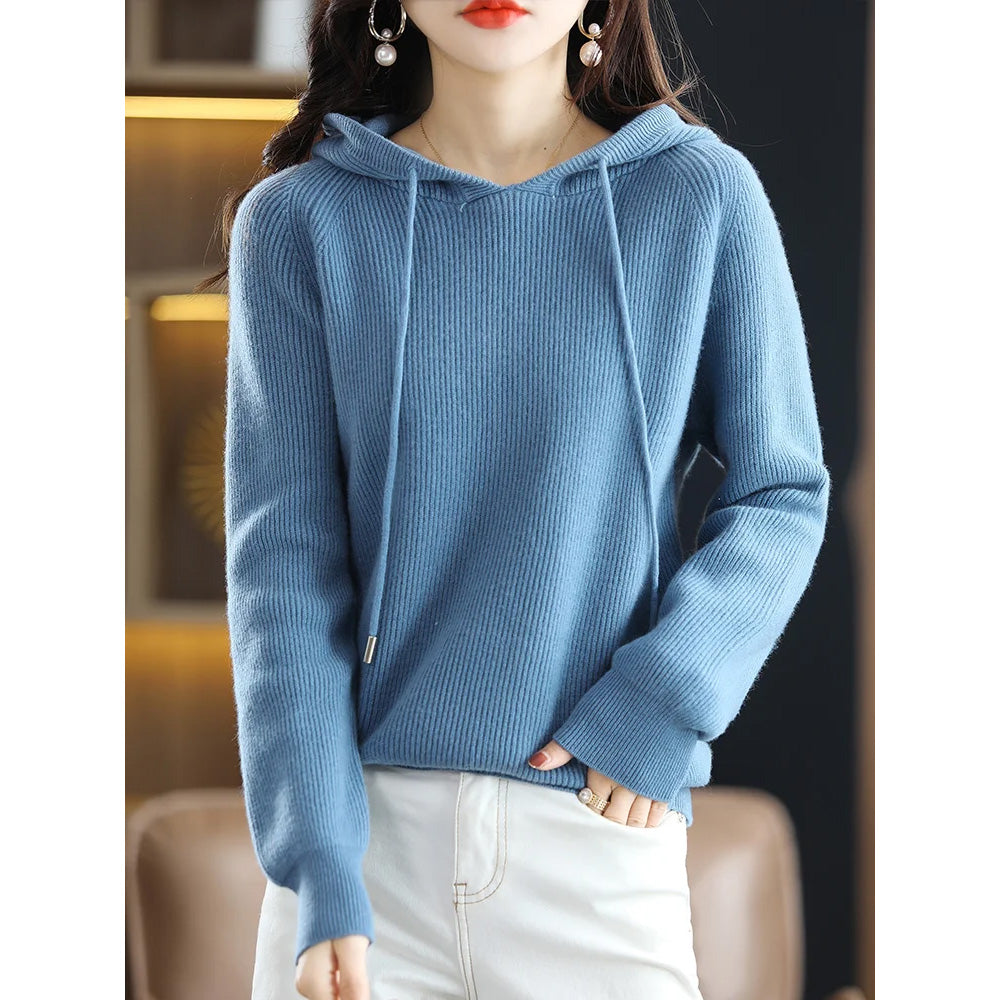 Women's Cashmere Wool Knit Sweater with Hood