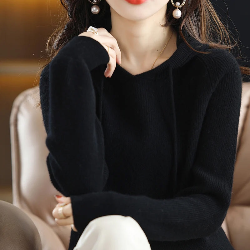 Women's Cashmere Wool Knit Sweater with Hood