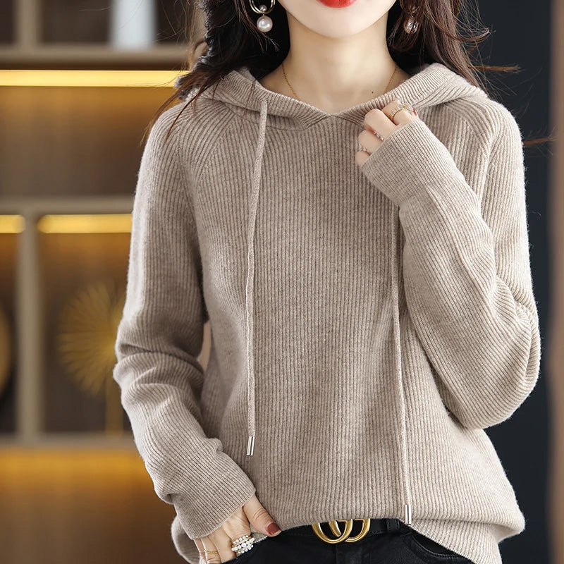 Women's Cashmere Wool Knit Sweater with Hood