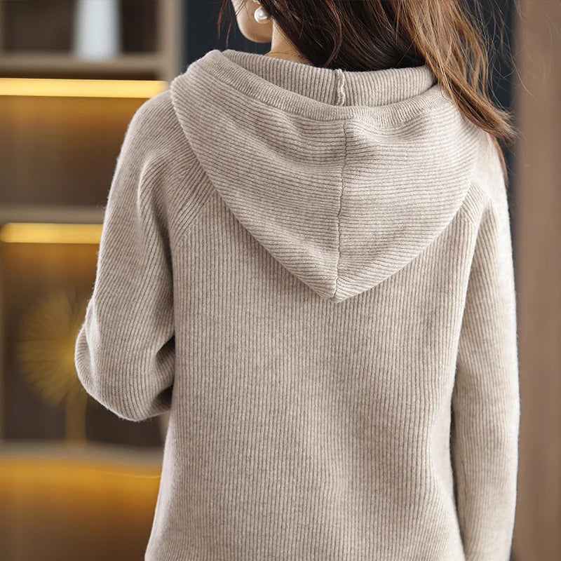 Women's Cashmere Wool Knit Sweater with Hood