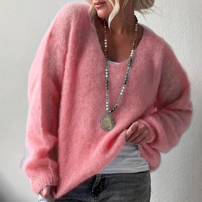 Cozy V-Neck Sweater for Women - Soft and Fluffy